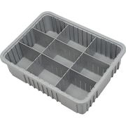 QUANTUM Divider Box, Gray, Polypropylene, 22-1/2 in L, 17-1/2 in W, 6 in H DG93060GY